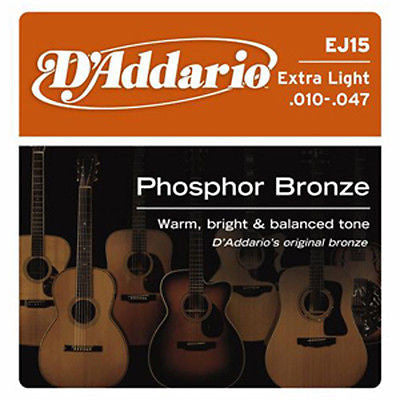 D'Addario EJ15 Phosphor Bronze Extra Light Gauge Acoustic Guitar Strings